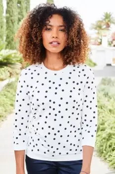 image of Loopback ¾ Sleeve Spot Print Jersey Top