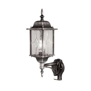Image of 1 Light Outdoor Motion Sensor Lantern Light Black Silver IP43, E27
