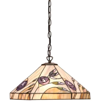 Image of Interiors 1900 Lighting - Interiors Damselfly - 1 Light Medium Ceiling Pendant Dark Bronze, Tiffany glass, E27