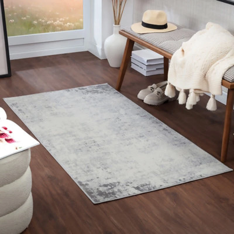Image of Livabliss Abstract Modern Marble Charcoal Alix Area Rug 80 X 150 Cm - Easy Care, Non Shedding, Ideal For Living Room & Bedroom