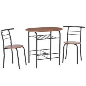 Image of HOMCOM 3 Piece Bar Table Set 2 Stools Industrial Style Dining Room W/ Storage Shelf Metal Frame Wood Top