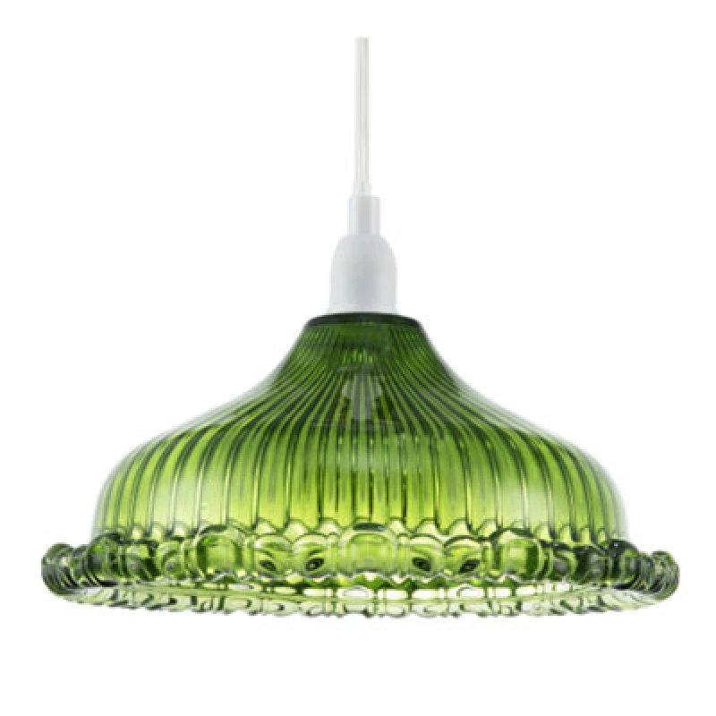 Image of Happy Homewares Modern Green Line Ribbed Glass Pendant Light Shade With Moulded Edge