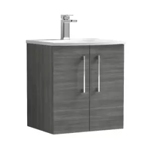 image of Arno Anthracite 500mm Wall Hung 2 Door Vanity Unit with 30mm Curved Profile Basin - ARN521G - Anthracite - Nuie