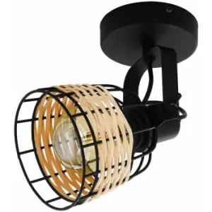 image of Loops - Wall / Ceiling Light Black & Wicker Adjustable Spotlight 1 x 40W E27 Bulb