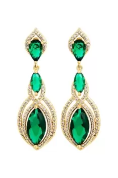 image of Gold Plate Cubic Zirconia And Emerald Marquisse Stud Earrings