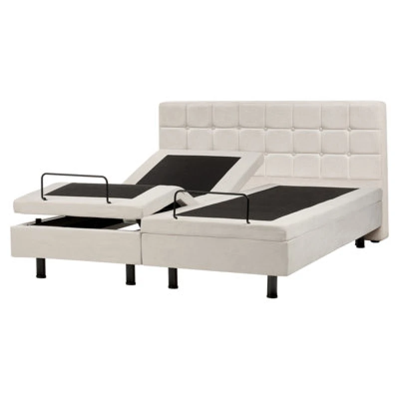 Image of Beliani Adjustable Bed Fabric Duke 160 X 200 Cm (Eu King Size) Light Beige