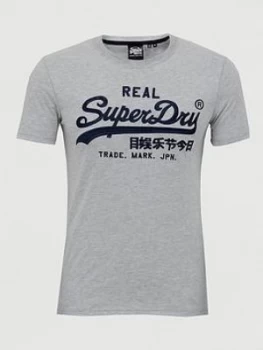 Image of Superdry Vintage Label Embroidered T-Shirt, Grey Marl Size M Men