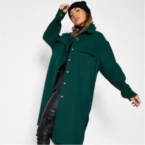 image of I Saw It First Faux Wool Belted Shacket - Green