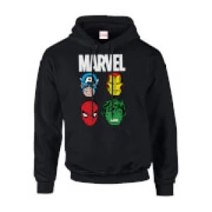 Image of Marvel Comics Main Character Faces Mens Black Pullover Hoodie - XXL - Black