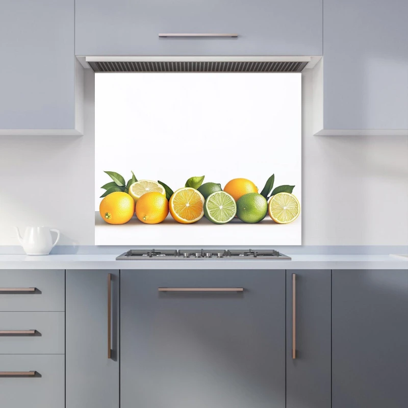 Image of Warren Reed - Designer Citrus Parade on White Kitchen Splashback in Purple Size: 600mm x 750mm Purple Unisex 600mm x 750mm