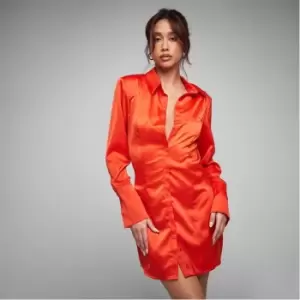 Missguided Satin Mini Shirt Dress - Orange