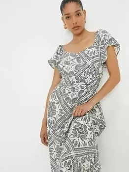 Image of Dorothy Perkins Scarf Print Midi Dress - Ivory, Cream, Size 16, Women
