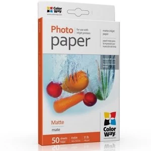 image of ColorWay Matte 6x4 190gms Photo Paper 50 Sheets