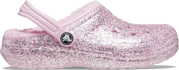 image of Crocs Kids Toddler Classic Lined Glitter Clogs Flamingo C5