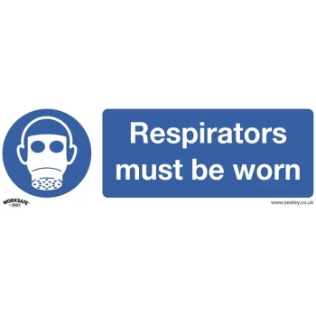 image of SS56V10 Mandatory Safety Sign - Respirators Must Be Worn - Self-Adhesive Vinyl - Pack of 10 - Sealey