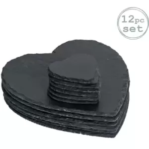 image of Argon Tableware - 12 Piece Heart Slate Placemats & Coasters Set