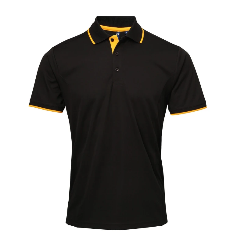 Image of Premier Premier Men Contrast Coolchecker Polo Shirt in Jet Black Size: Small Jet Black S Male 5057520100692