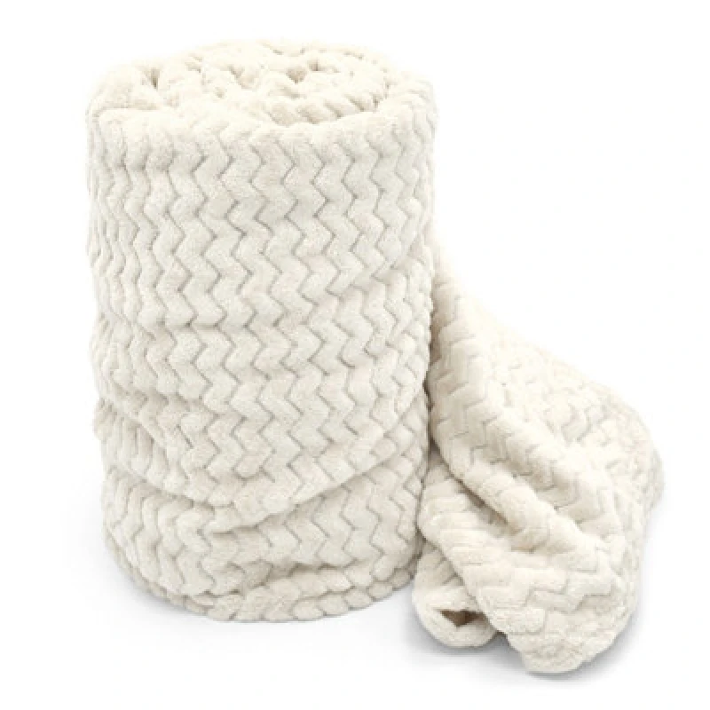 Image of Velosso Cosy Touch Chevron Pattern Faux Mink Throw Blanket - Luxurious Feel, High-Quality Weave For Sofa, Bed - 127Cm X 152Cm - Cream