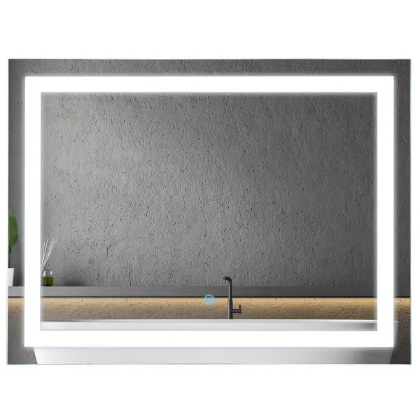 Image of Kleankin LED Bathroom Mirror Wall Mounted Home Illuminated Light Touch Switch Silver