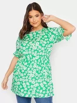 Image of Yours Yours Short Sleeve Top Green Large Floral, Green, Size 14, Women