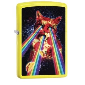 Image of Zippo Pizza Cat Neon Yellow Finish Windproof Lighter