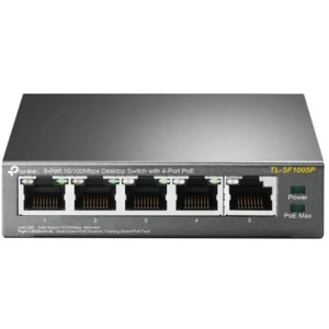 image of TP-LINK (TL-SF1005P) 5-Port 10/100 Unmanaged Desktop Switch, 4 Port PoE, Steel Case UK Plug