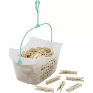 JVL Plastic Peg Basket with 102 Birch Wood Pegs