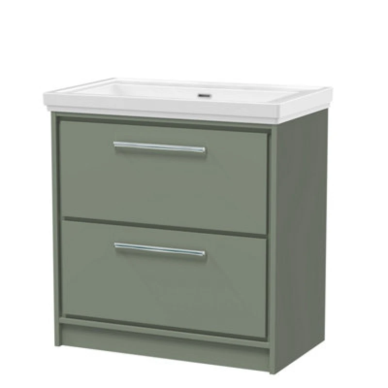 Image of Balterley Floor Standing 2-Drawer Bathroom Vanity, Fireclay Basin, Green, 800mm in Green Green Unisex