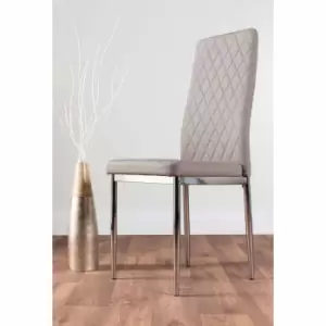 Image of Furniture Box 4 x Milan Modern Stylish Chrome Hatched Diamond Faux Leather Dining Chairs Seats Cappuccino Grey Chairs