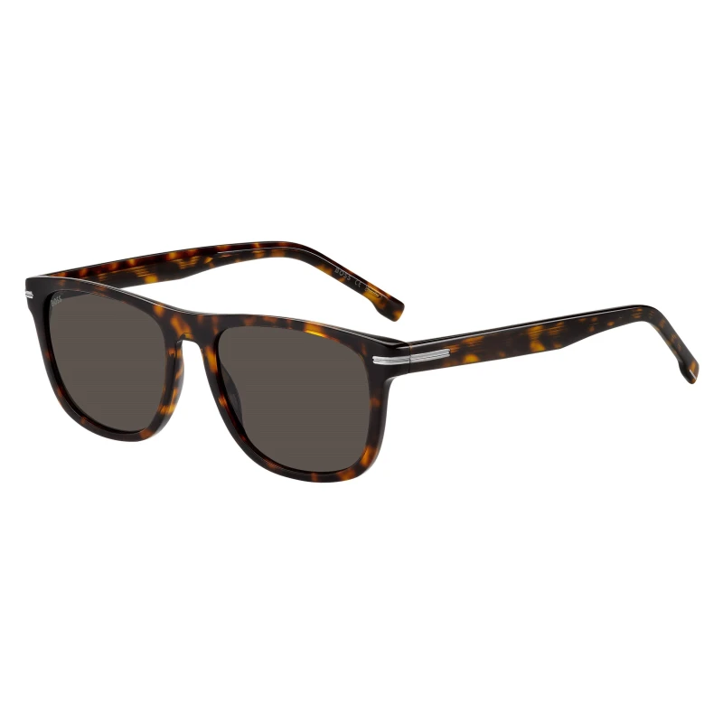 Image of Boss Mens Rectangular Round Sunglasses Havana male 55 cm