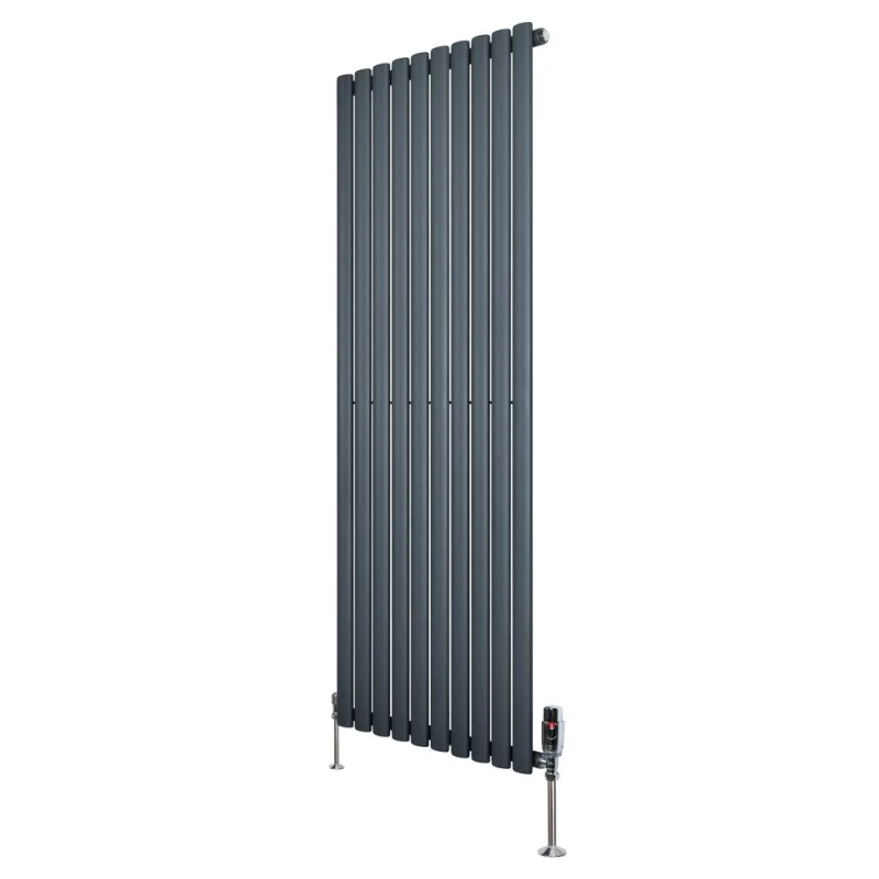 Image of Monstershop Oval Single Column Radiator & Valves - 1600mm x 600mm - Anthracite in Grey Grey Unisex