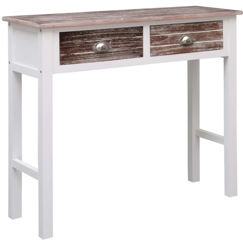 Image of vidaXL Wooden Console Table 2 Drawers with Metal Handles Brown Telephone Table