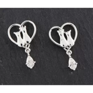 Image of Cats In Heart CZ Drop Earrings