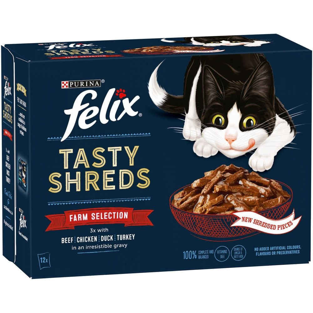 image of Purina Felix Tasty Shreds Farm Selection Cat Food 12 x 80g