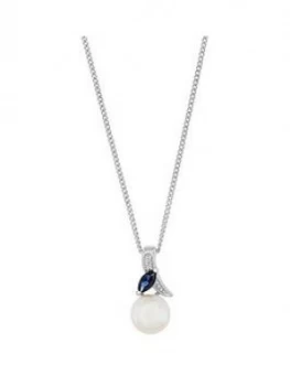 image of Love PEARL 9ct White Gold Diamond Set Freshwater Pearl and Created Sapphire Pendant, One Colour, Women