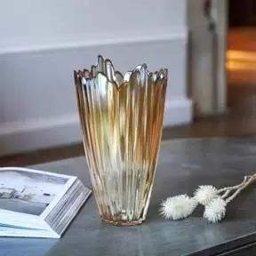 Image of Ivyline Amber Rippled Glass Vase H25Cm W14.5Cm