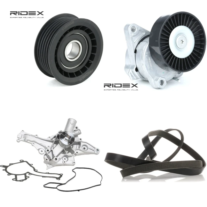 Image of RIDEX 4172P0159 Water Pump + V-Ribbed Belt Kit without tensioner pulley damper Water Pump + V-Ribbed Belt Kit (4172)