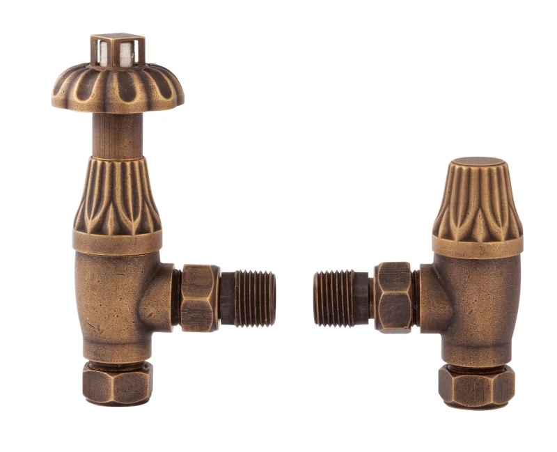 Image of Balterley Heating Accessories Thermostatic Radiator Valve Pack - Antique Brass in Metallics Metallics Unisex