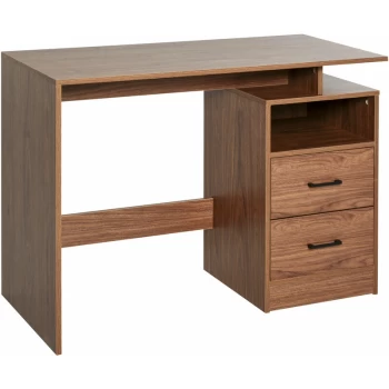 image of Homcom - Classic & Compact Table Desk w/ Shelf Drawers Writing Work Table Stylish Brown