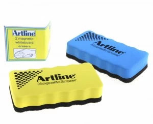 Image of Artline Eraser Whiteboard Magnetic Pack of 2 BlueYellow