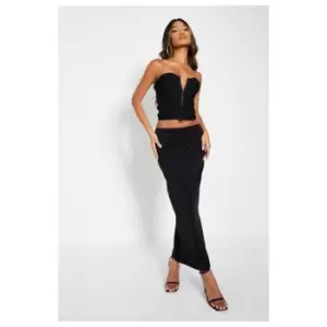 image of I Saw It First Double Layer Slinky Split Leg Midaxi Skirt - Black