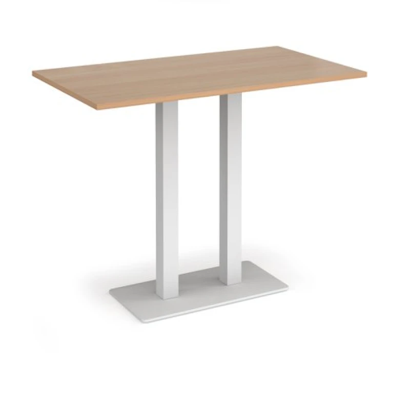 Image of Eros Eros rectangular poseur table with flat white rectangular base and twin uprights 1400mm x 800mm - beech EPR1400-WH-B