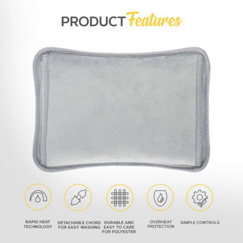 Image of Monhouse Rechargeable Electric Hot Water Bottle Grey - Bed Hand Warmer Massaging Heat Pad - Soft & Cosy Heated Water Bag Warm
