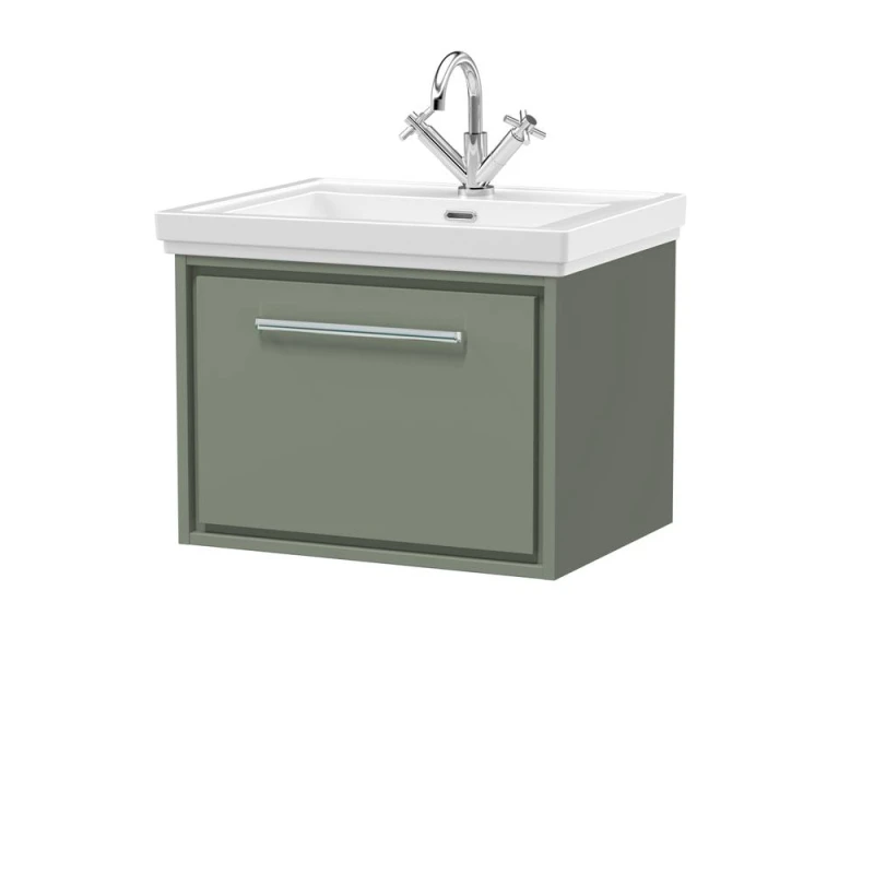 Image of Balterley Bathroom Wall Hung Single Drawer Vanity, Fireclay Basin, Green, 600mm in Green Green Unisex