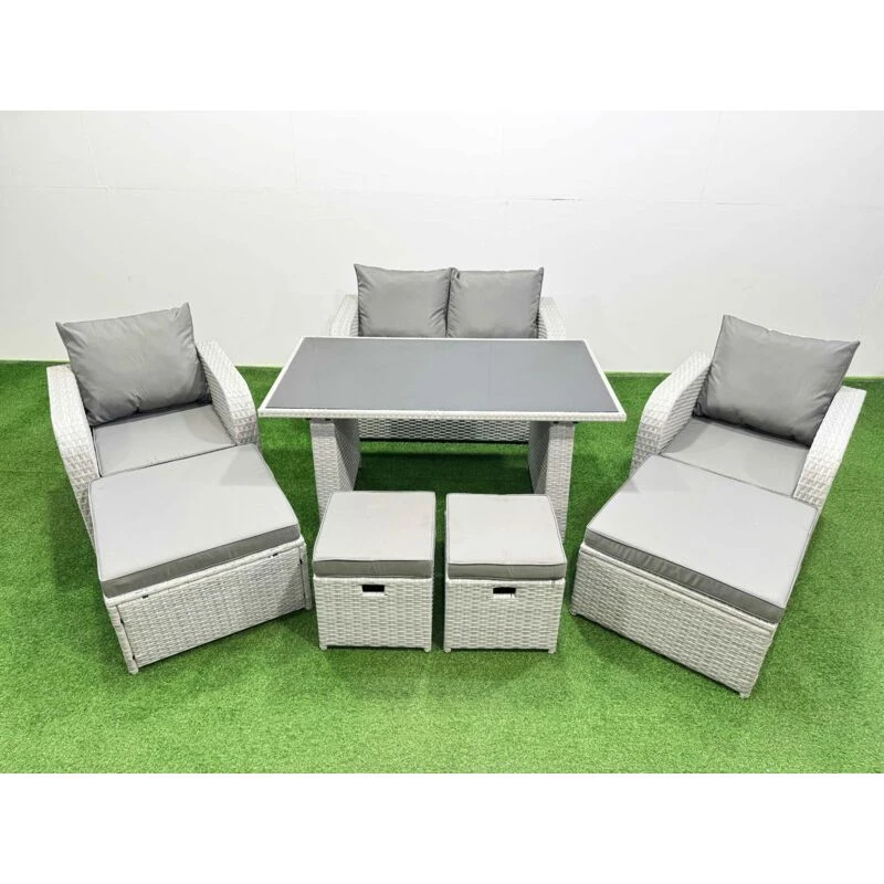 Image of Fimous 8 Seater Patio Garden Furniture Sets with Dining Table in Light Grey Light Grey Unisex