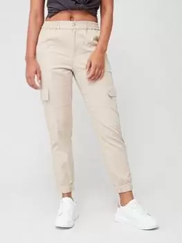 Image of Barbour International Monaco Cotton Twill Utility Cargo Trousers - Beige, Beige, Size 10, Women