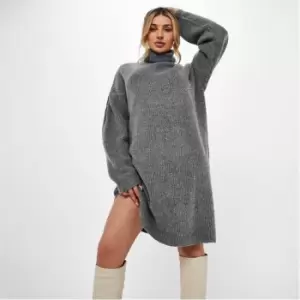 Missguided Tall Roll Neck Knit Mini Dress - Grey