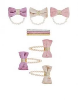 Monsoon Girls Pearl Velvet Bow Hair Set - Multi