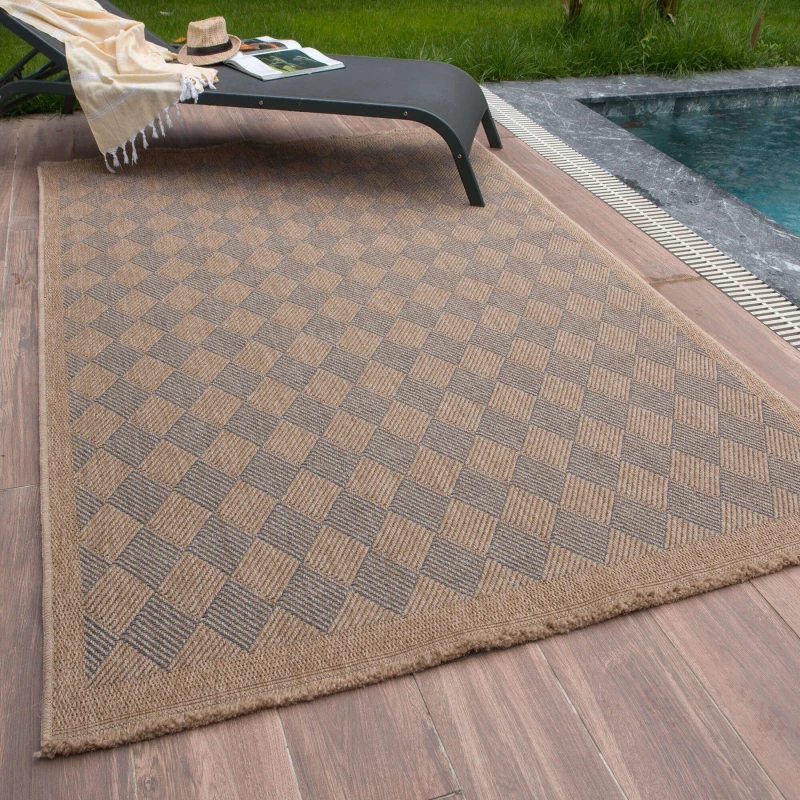Image of THE RUGS Jute Looking Diamond Design Outdoor Rugs in Blue Garden Nature 5300B Size: 80cm x 150cm Blue Unisex 80cm x 150 cm