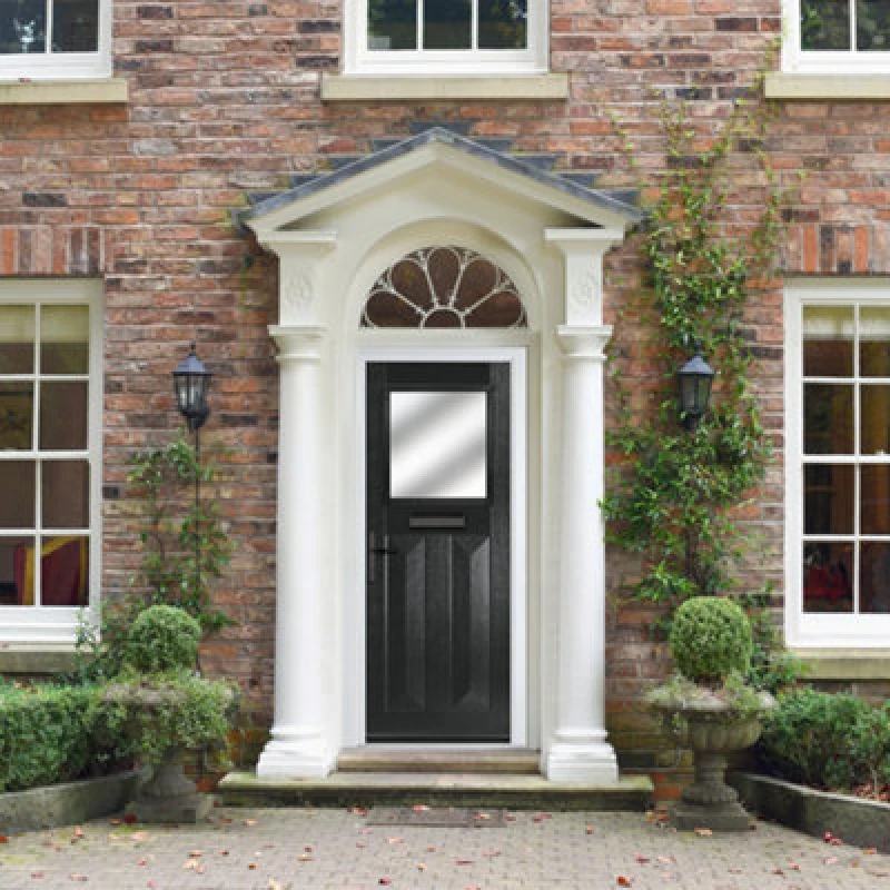 Image of Lacerta Composite Door Eaton Black 920mm X 2090mm Open In Right Hand Obs Glass 10 Year Guarantee - Free Delivery & Smart Lock